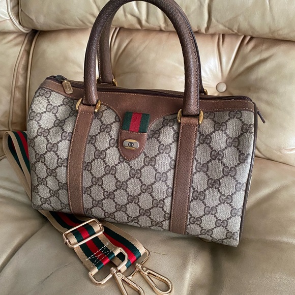 Gucci Handbags - Vintage Gucci Boston Bag GG Monogram + Unbranded Web Stripe Strap